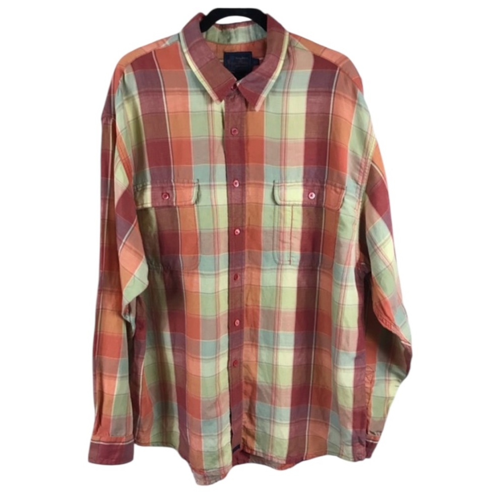 Tommy Bahama Indigo Palm Denim Company Button Up Shirt XL Plaid Career Casual